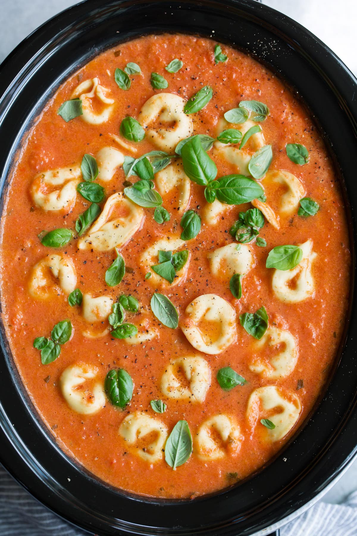 Minute Slow Cooker Creamy Tomato Basil Tortellini Soup for Busy Weeknights